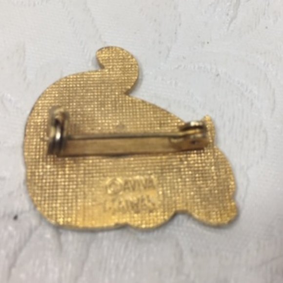 VTG Green & White Striped Enamel Cat Pin Yellow & Gold Tone 1" Taiwan - Picture 2 of 7